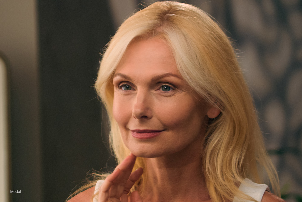 Mature woman with blonde hair